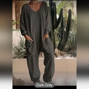 Gray Short Sleeve Jumpsuit with Pockets